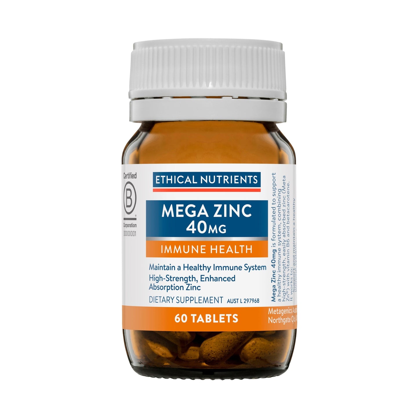Ethical Nutrients Mega Zinc 40mg — 60 Tablets